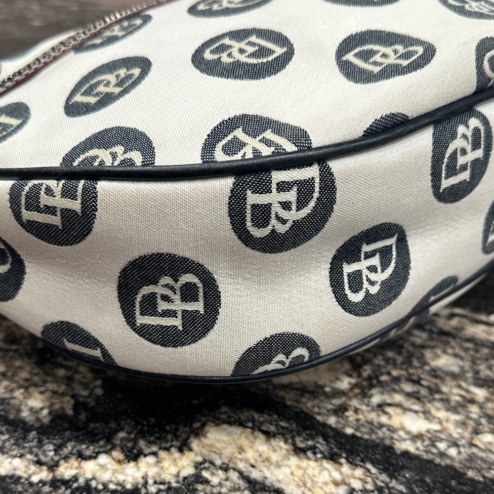 Dooney & Bourke Y2K White Logo Crescent Shoulder Bag with Dark Brown Trim - Picture 12 of 13